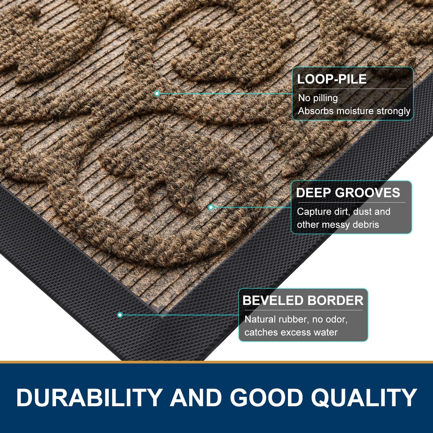 Smiry Welcome Door Mat Outside Entrance, Heavy Duty Trap Dirt and Moisture Easy Clean Low Profile Patio Porch Indoor Outdoor Front Doormat for Entry, 29.5x17 Inch, Brown