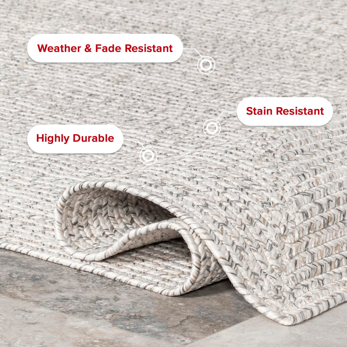 nuLOOM 4' x 6' Solid Hand Braided Indoor/Outdoor Area Rug, Pet-Friendly, High Traffic, Weather Resistant, for Patio, Balcony, Bedroom, Living Room, Dining Room, Wynn Ivory