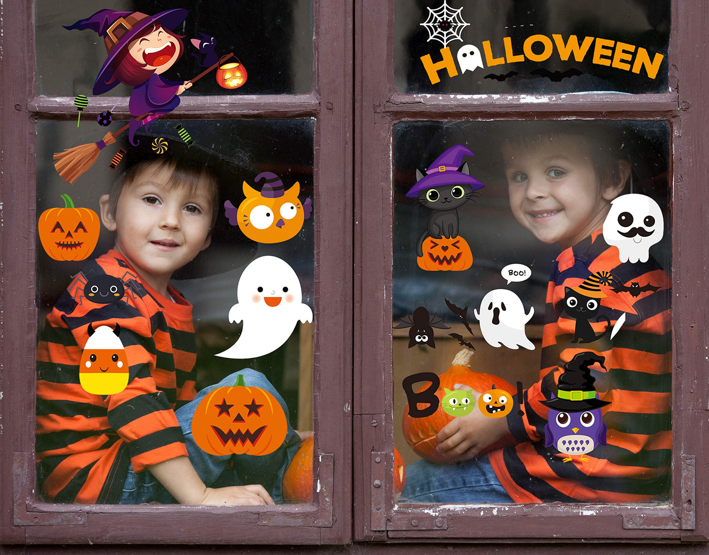 MISS FANTASY Halloween Window Clings - Halloween Window Decorations Stickers Decals Decor Cute Pumpkin Ghost Decor for Room Bathroom Kitchen