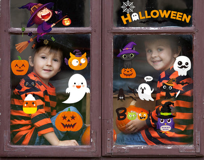 MISS FANTASY Halloween Window Clings - Halloween Window Decorations Stickers Decals Decor Cute Pumpkin Ghost Decor for Room Bathroom Kitchen