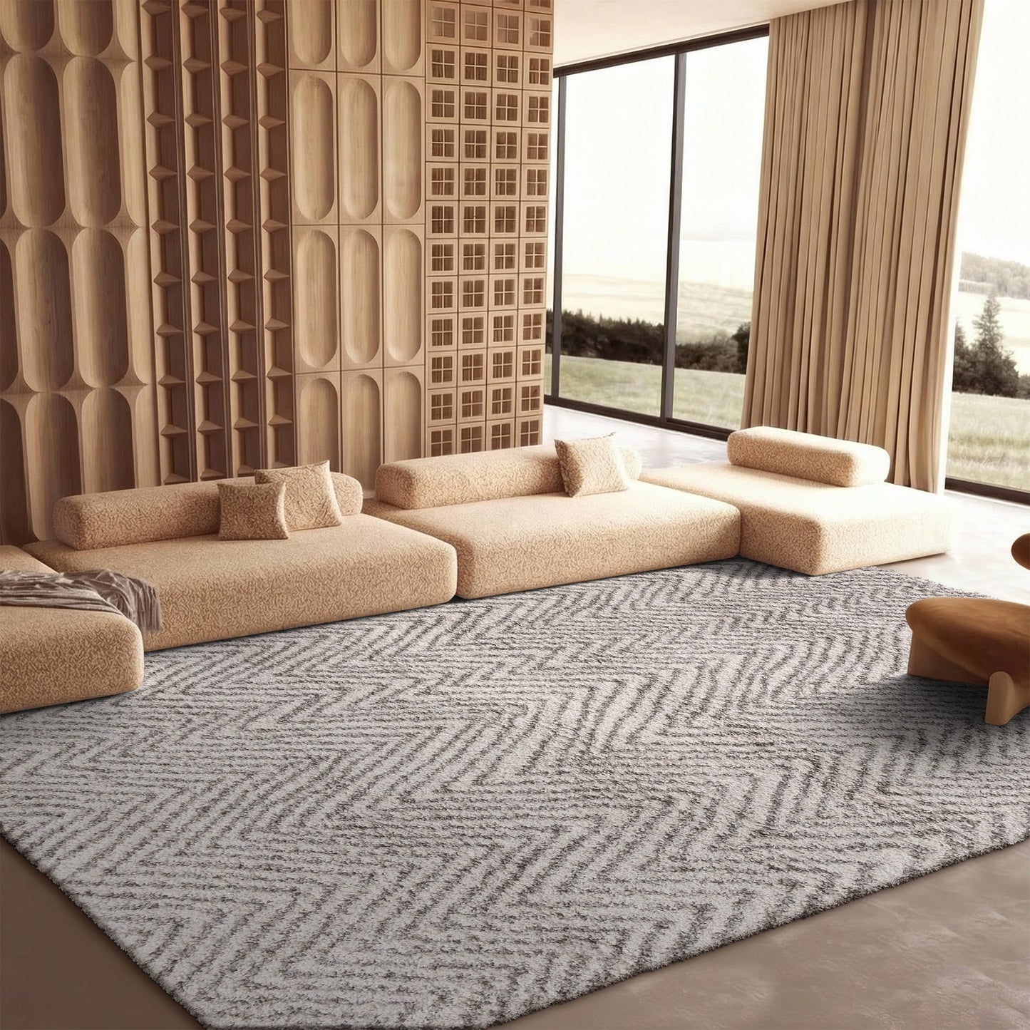 SAFAVIEH Hudson Shag Collection Area Rug - 5'1" x 7'6", Ivory & Grey, Chevron Design, Non-Shedding & Easy Care, 2-inch Thick Ideal for High Traffic Areas in Living Room, Bedroom (SGH375A)