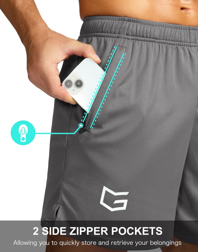 G Gradual Men's 7" Workout Running Shorts Quick Dry Lightweight Gym Shorts with Zip Pockets (Gray Large)