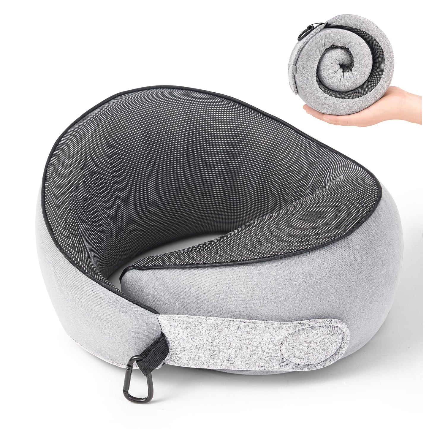 Travel Pillow, 100% Pure Memory Foam Travel Neck Pillow Airplane Neck Support Ergonomic Design for Traveling Suitable for Airplanes,Offices and Cars-Grey