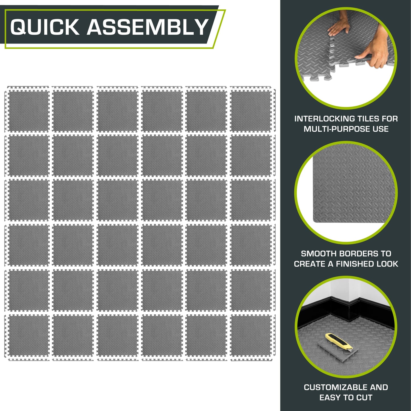 ProsourceFit Puzzle Exercise Mat ½ in, EVA Interlocking Foam Floor Tiles for Home Gym, Mat for Home Workout Equipment, Floor Padding for Kids, Black, 24 in x 24 in x ½ in, 24 Sq Ft - 6 Tiles