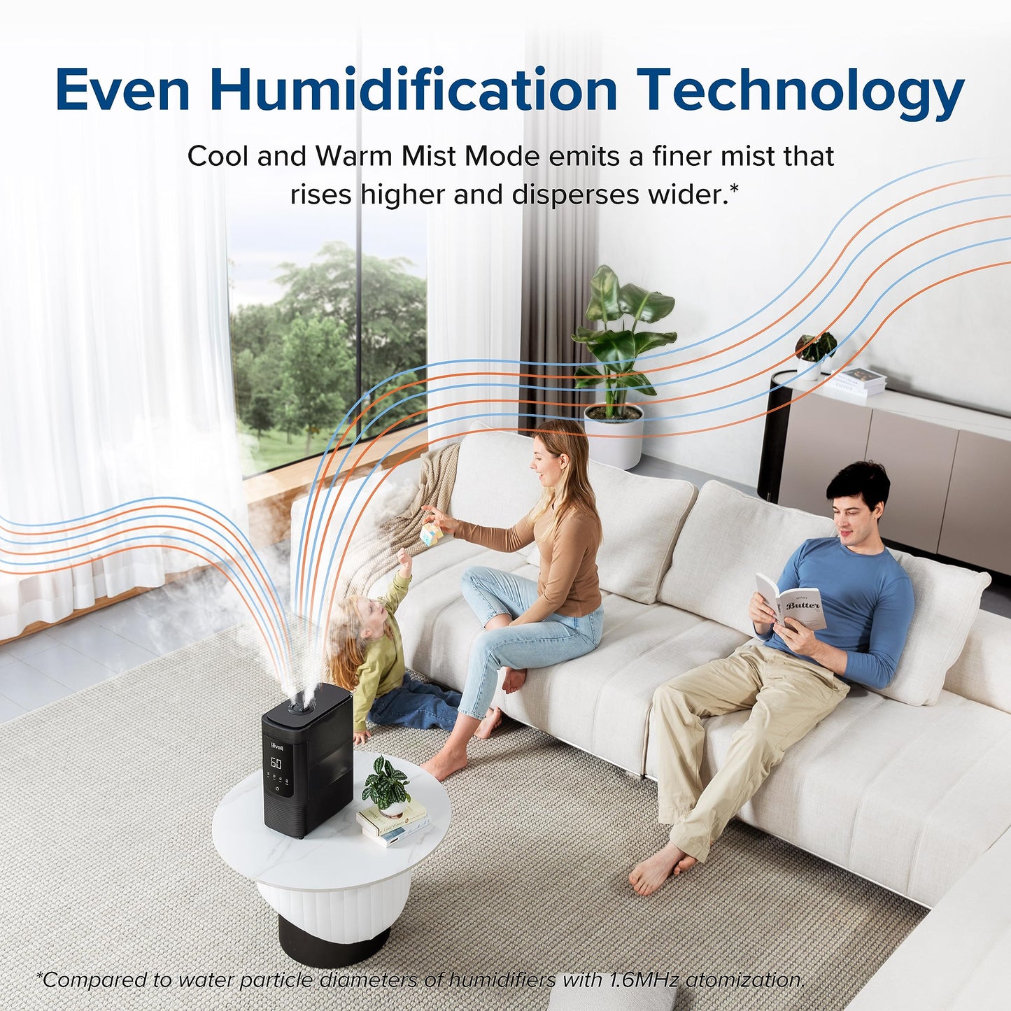 LEVOIT Humidifiers for Bedroom Home, Smart Warm and Cool Mist Air Humidifier for Large Room, Auto Customized Humidity, Fast Symptom Relief, Easy Top Fill, Essential Oil, Quiet, OasisMist4.5L, White