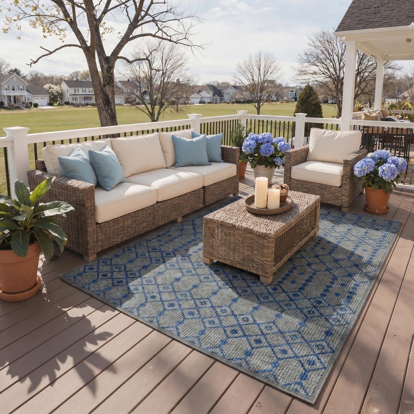 GENIMO Indoor Outdoor Area Rug 5X8, Non-Shedding, Machine Washable Mat for Patio, Balcony, Deck, Slate Grey