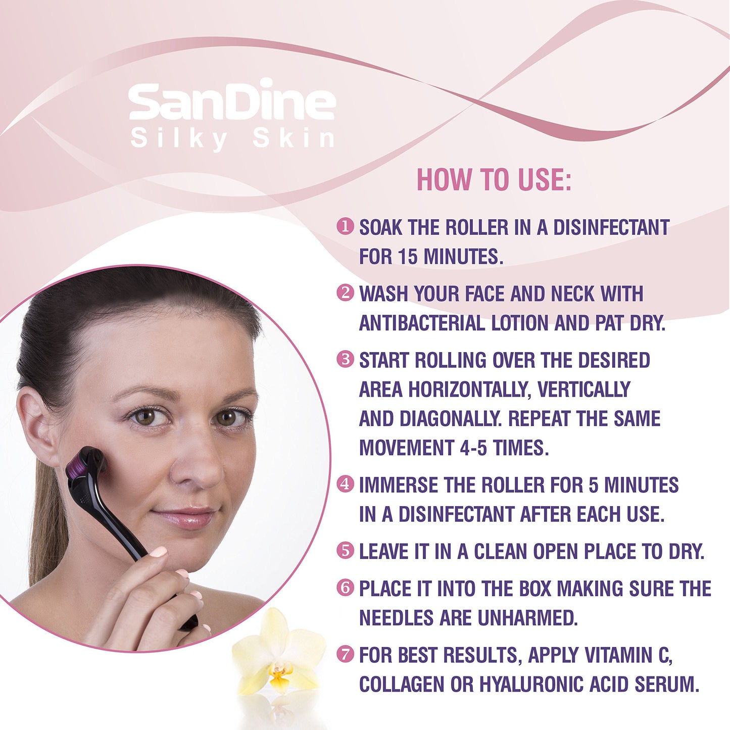 Microneedle Derma Roller - 540 Micro Needle Skin Care System - Ideal to Keep Your Skin Young and Radiant - Titanium for Silky Smooth and Beautiful Skin - Includes FREE E-Book -By Sandine (0.3mm)
