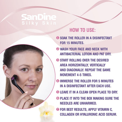 Microneedle Derma Roller - 540 Micro Needle Skin Care System - Ideal to Keep Your Skin Young and Radiant - Titanium for Silky Smooth and Beautiful Skin - Includes FREE E-Book -By Sandine (0.3mm)