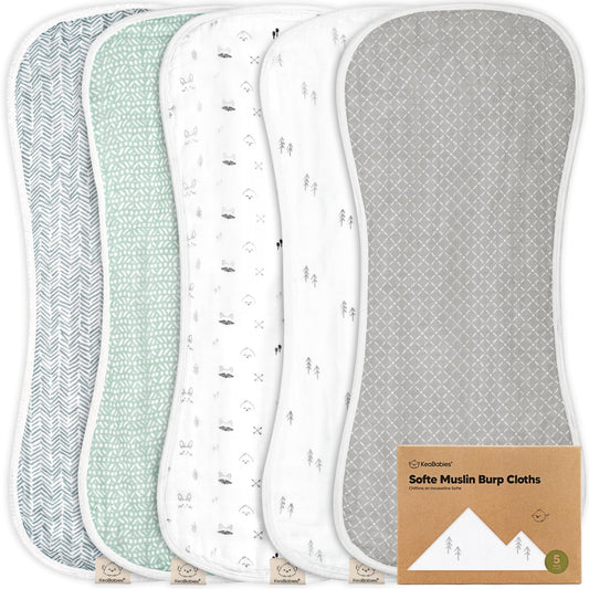 5-Pack Muslin Burp Cloths Baby Boy, Girl - Very Absorbent Baby Burp Cloth Rags, 8-Layers Viscose Derived from Bamboo Cotton Muslin Towel, Super Soft Spit Up Rags, No Shrink Washcloths (Nordic)
