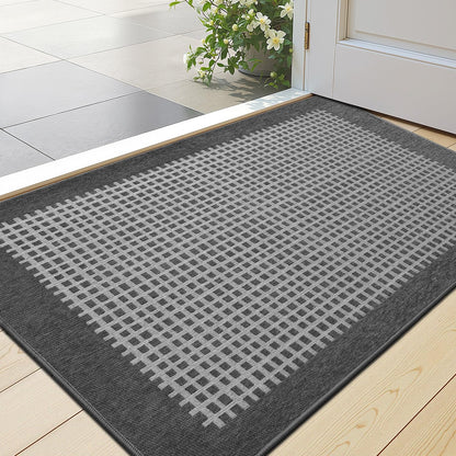LUMI Inside Door Mat for Entry 24''x36'', Absorbent, Dirt Trapper, Low Profile Thin, Non Slip Mats with Rubber Backing, Ideal for Indoor, High Traffic, Garage, Entrance, Checkered Grey