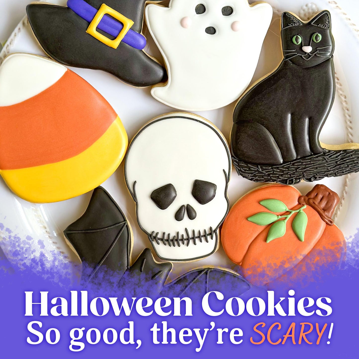 Ann Clark Cookie Cutters Halloween Cookie Cutters 7-Pc. Set Made in USA, Pumpkin, Ghost, Bat, Candy Corn, Skull, Black Cat, Witch Hat