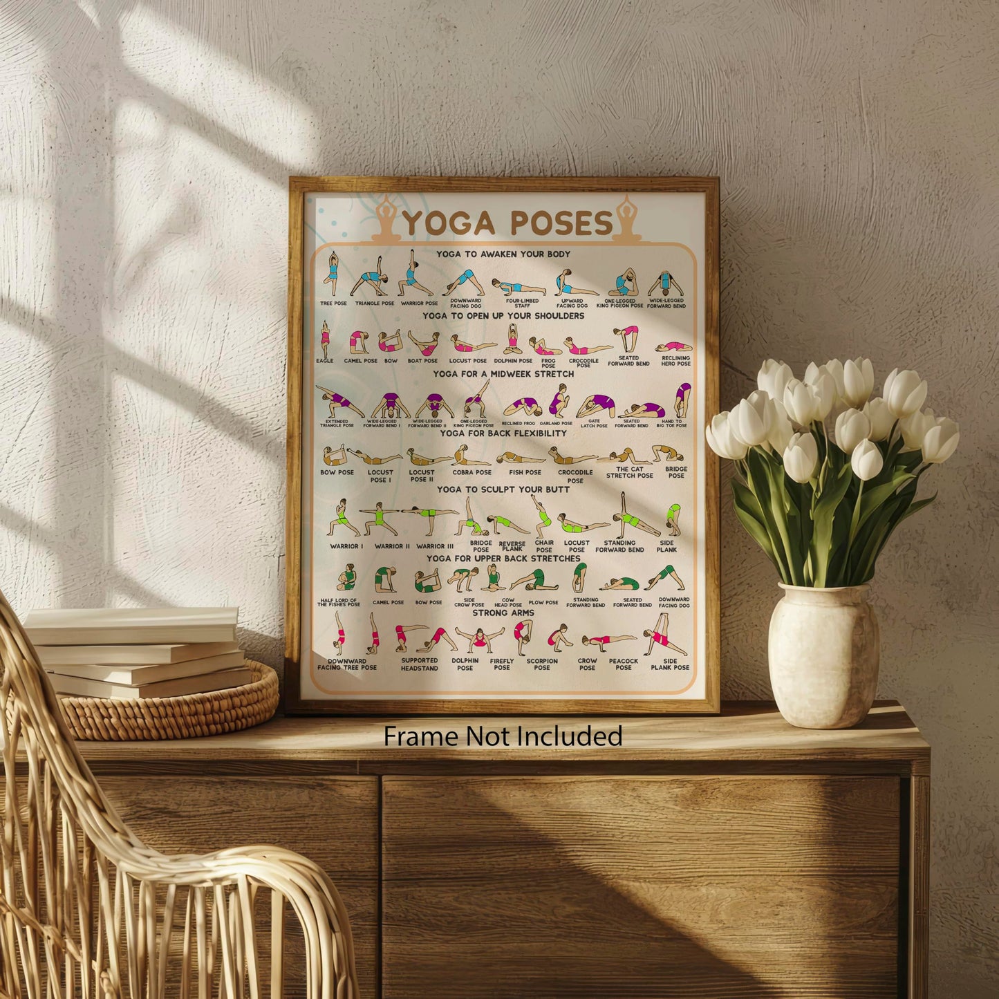 ZUKIY Illustrated Dumbbell Workout Guide - Workout Wall Art for Home Gym - Yoga Posters - Pilates Chart - Gym Poster for Women - Stretching Wall Decor - Fitness Room Poster