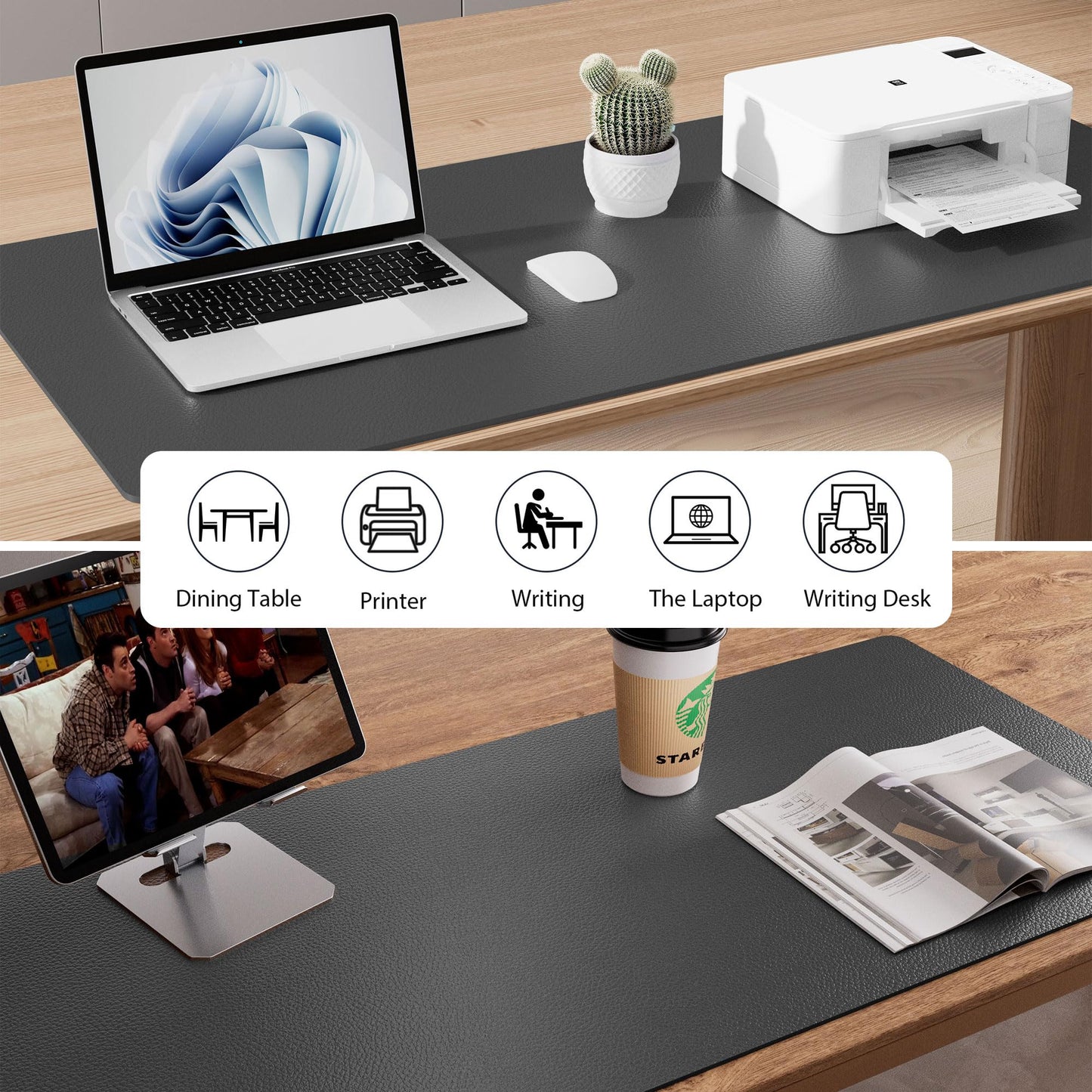 Leather Desk Pad Protector,Mouse Pad,Office Desk Mat,Non-Slip PU Leather Desk Blotter,Laptop Desk Pad,Waterproof Desk Writing Pad for Office and Home (60cm x 35cm, Gray)