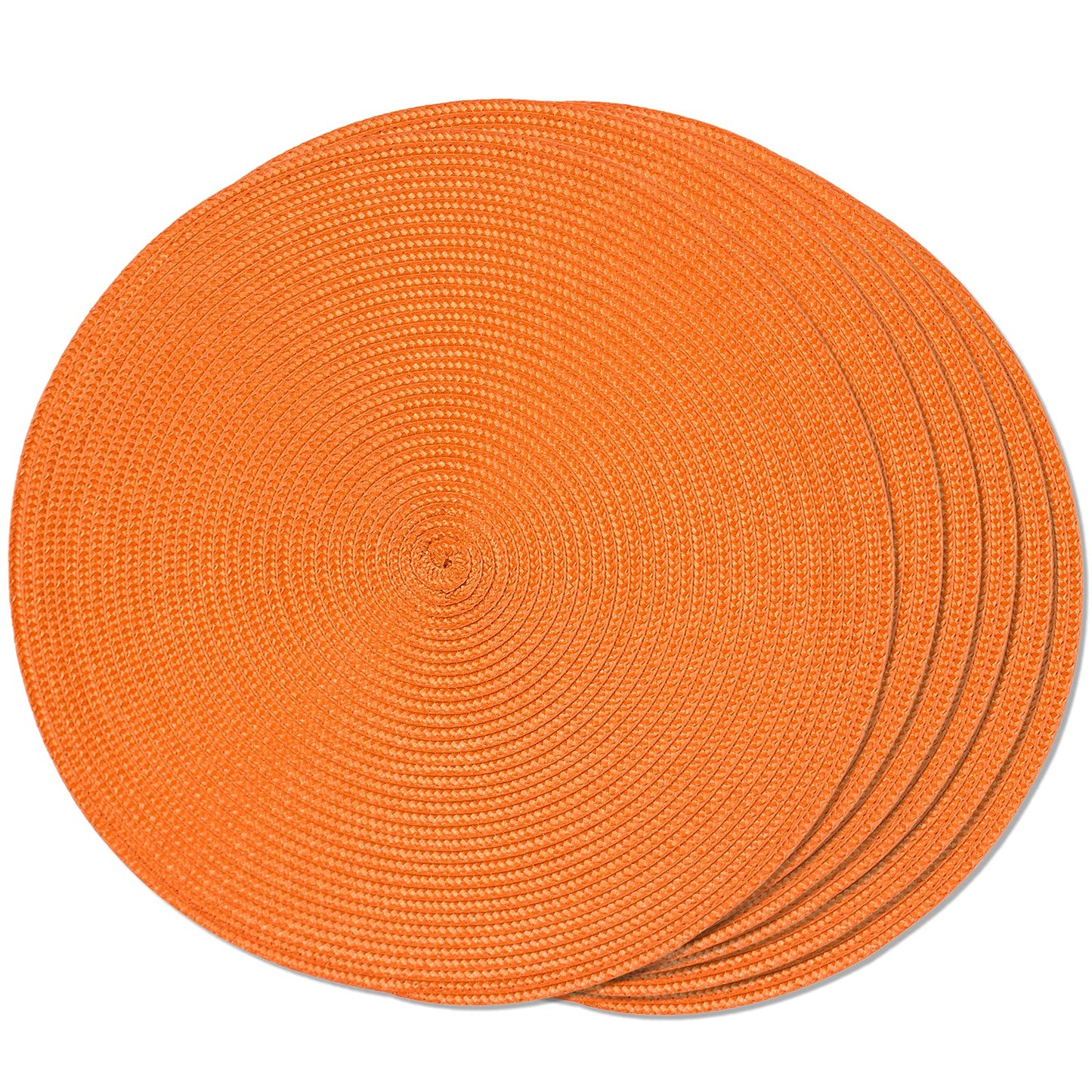 FunWheat Round Braided Placemats Set of 6 Table Mats for Dining Tables Woven Washable Non-Slip Place mats 15 inch(Orange, 6pcs)