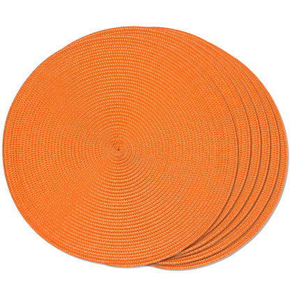 FunWheat Round Braided Placemats Set of 6 Table Mats for Dining Tables Woven Washable Non-Slip Place mats 15 inch(Orange, 6pcs)