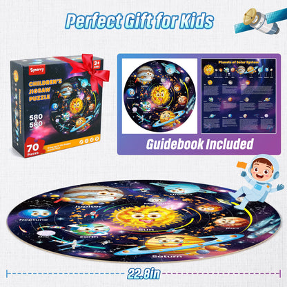SYNARRY Giant Solar System Floor Jigsaw Puzzle for Kids 3 4 5 6 7 8 Year Olds, 70 Piece Big Round Space Planets Astronaut Jigsaw, Space Toys Gifts for Toddlers Children Boys Girls