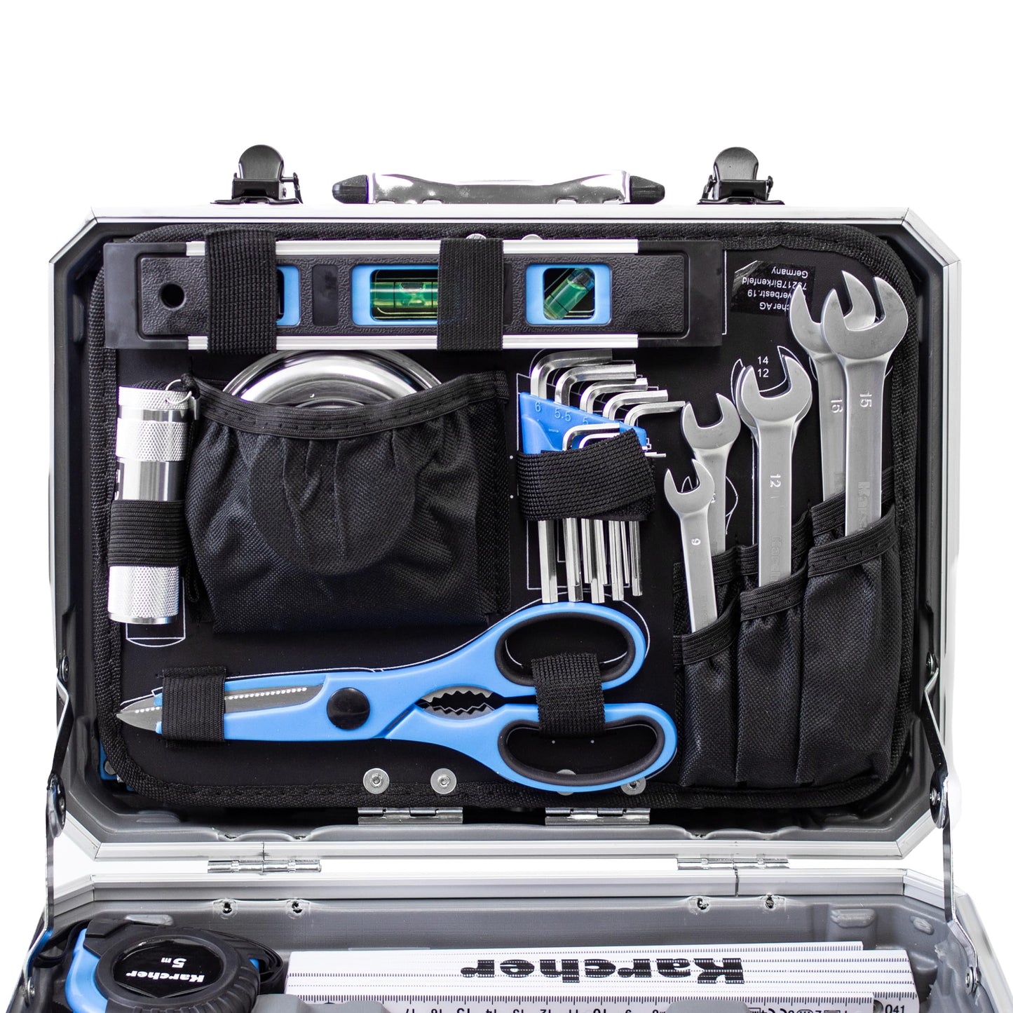 KARCHER Tool Box, 114 Piece Tool Set, I Tool Set Made of Chrome Vanadium & Carbon Steel with Hammer, Screwdriver, Socket Wrench, Bit Set and More Practical case for tools.