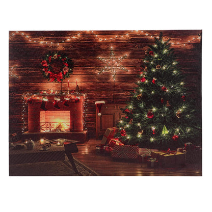 SOFFEE DESIGN 16'' x 12'' LED Christmas Canvas Prints Wall Art, Light Up Snowy Scene Picture for Holiday Decor, Battery Operated Painting Fireplace & Christmas Tree