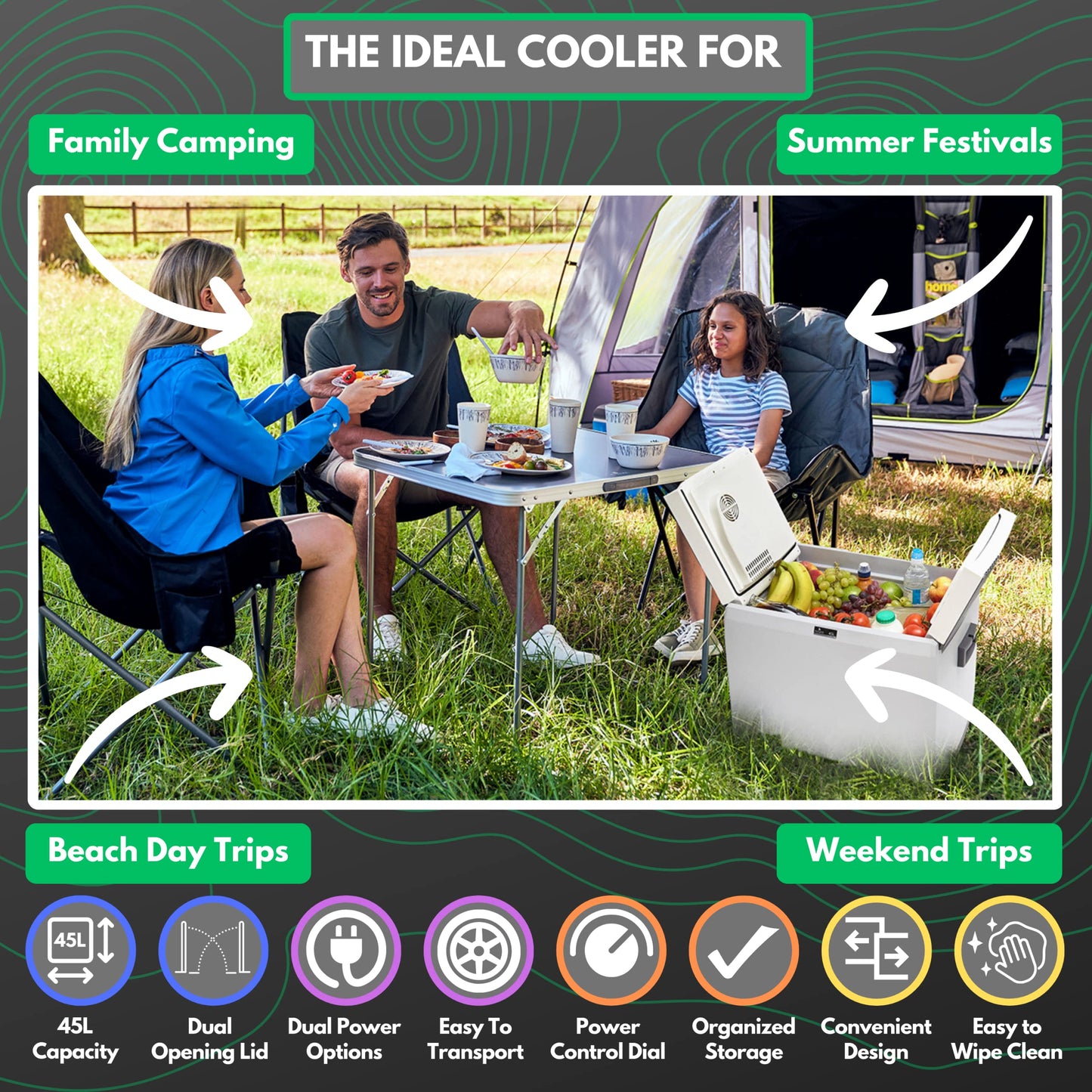 Hi-Gear 45 Litre Cooler with Integrated Handle & Wheels, 12V in Car & 240V Mains Sockets, Portable, Spacious & Wheeled 45L Electric Cool Box, Camping, Campervan, Travel, Picnics, Festivals, Grey