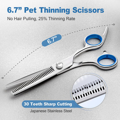 Gimars Professional 6 in 1 Dog Grooming Scissors 4CR Stainless Steel with Safety Round Tip, Heavy Duty Titanium Coated Pet Grooming Scissor for Dogs, Cats and Other Animals
