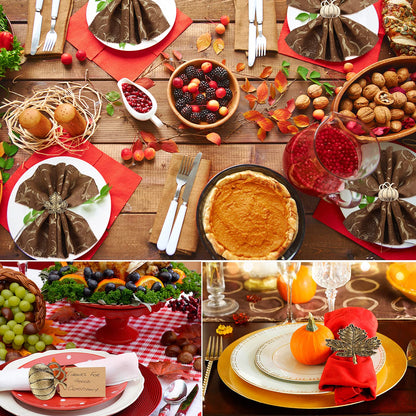 Patelai 12 Pieces Thanksgiving Napkin Ring Set Pumpkin Maple Leaf Fall Leaf Rings Halloween Napkin Holders Ring Kit for Thanksgiving Halloween (Maple and Pumpkin,Bronze)