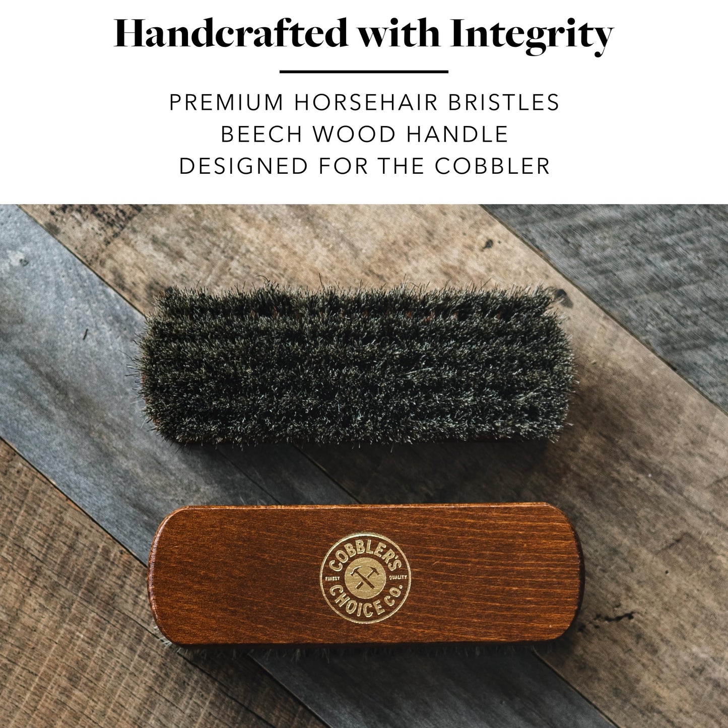 Shoe Brush - 100% Horsehair Shoe Brush - Concaved Handle for Premium Grip, Brown