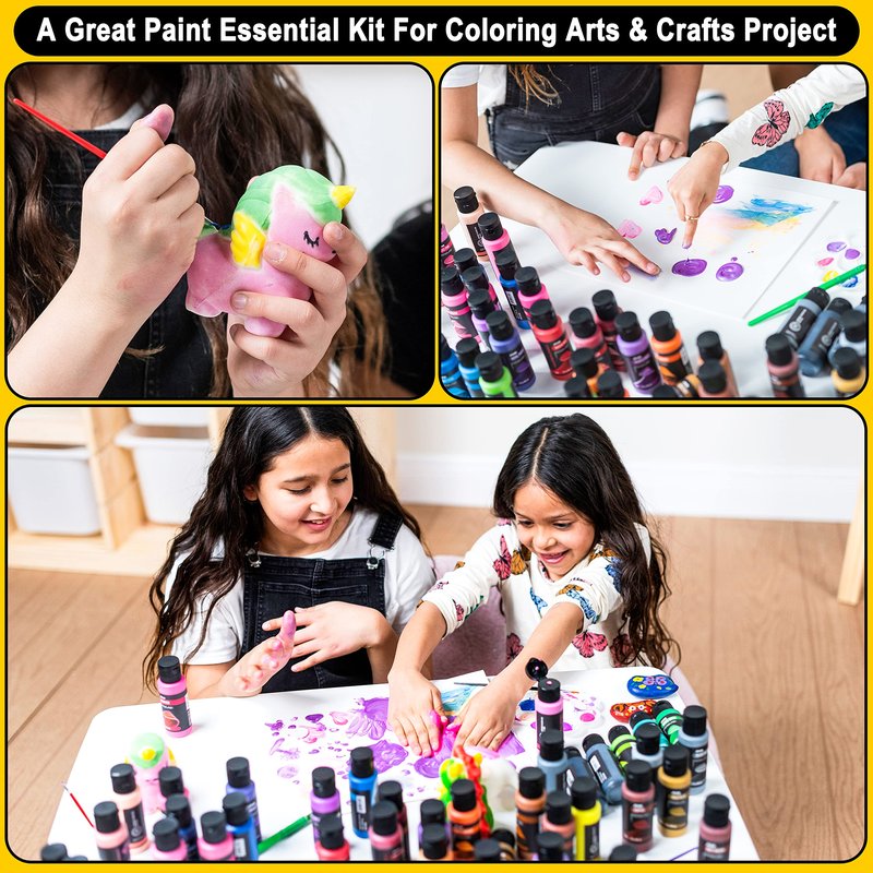 JOYIN Washable Tempera Paint Set for Kids 42PCS, Non Toxic Liquid Paint with 15 Brushes and 4 Palettes - Art Supply for Kids for Arts and Crafts Project, Finger Painting (2 oz Each), School Project Art Supplies