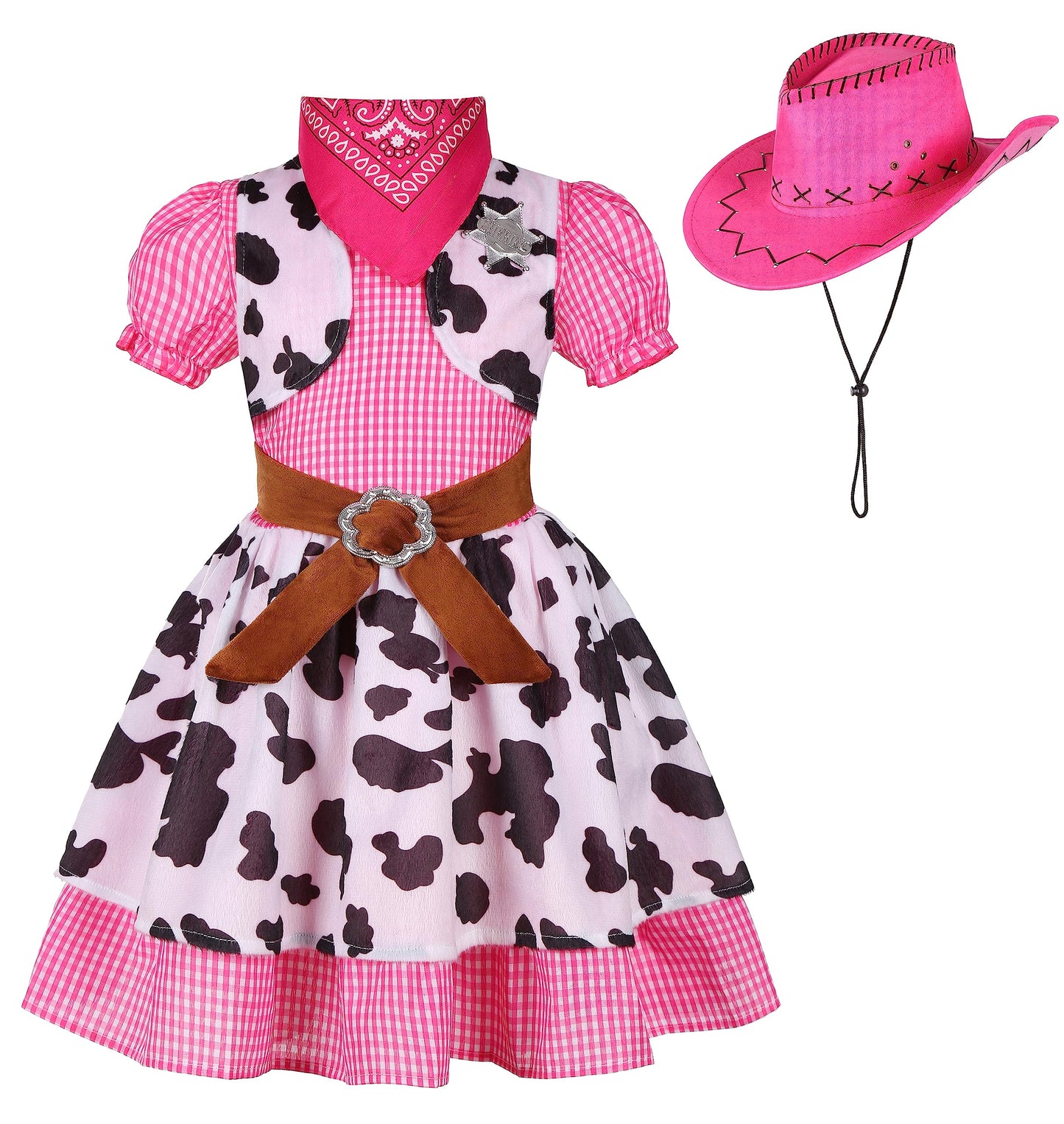 Ekoropshop Cowgirl Costume for girls West Cowgirl Halloween Outfit Dress with Pink Cowboy Hat-L