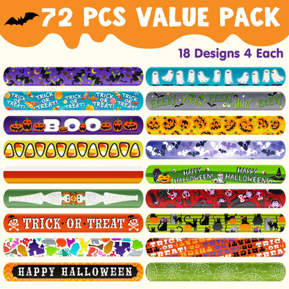 JOYIN 72 PCS Halloween Slap Bracelets for Kids, Halloween Bracelets Bulk for Girls Boys Gifts, Friendship Snap Bracelet for Halloween Party Favors Goodie Bag Fillers, Classroom Favors