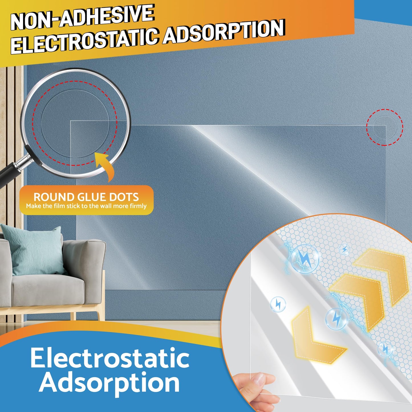 Loiion Electrostatic Wall Protective Film, Back Splashes for Kitchens, Clear Wall Protector Plastic Film, Static Cling Protective Film, Protector from Trash Can, Chair Back, Dogs, Cats, 300CM