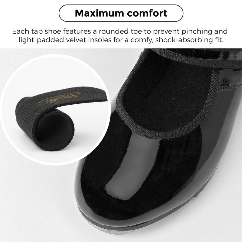 Stelle Tap Shoes for Girls Boys PU Leather Non-Slip Dance Shoes for Toddler/Little Kid/Big Kid(Black,9MT)