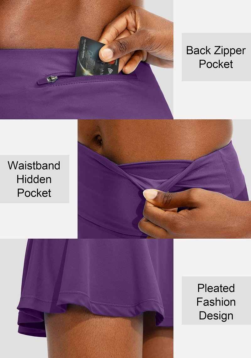 SANTINY Pleated Tennis Skirt for Women with 4 Pockets Women's High Waisted Athletic Golf Skorts Skirts for Running Casual (Dark Purple_M)