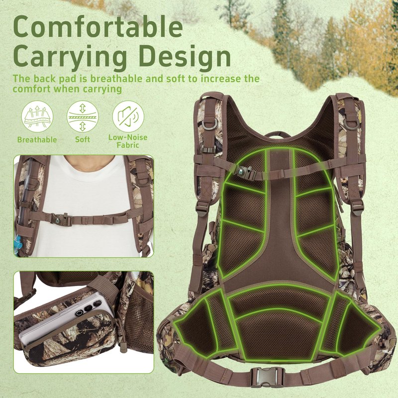 OUUTMEE Hunting Backpack with Waterproof Rain Cover, 35L Hunting Backpacks for Men, Durable Large Capacity Hunting Day Pack with Rifle Bow Holder