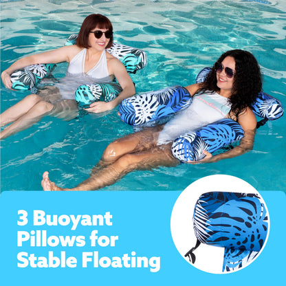 SLOOSH Inflatable Pool Floats Adult, 2 Packs Floating Lounge Chairs, Blow up Pool Inflatables for Adult, Inflatable Chair for Party Summer Water Beach Lake Fun, Tropical Leaves-Green,Blue