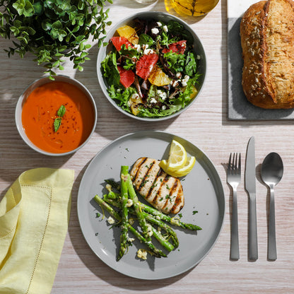 Gibson Home Summer Shades 16 Piece Plates and Bowls Dishes Service for 4 Porcelain Dinnerware Set - White