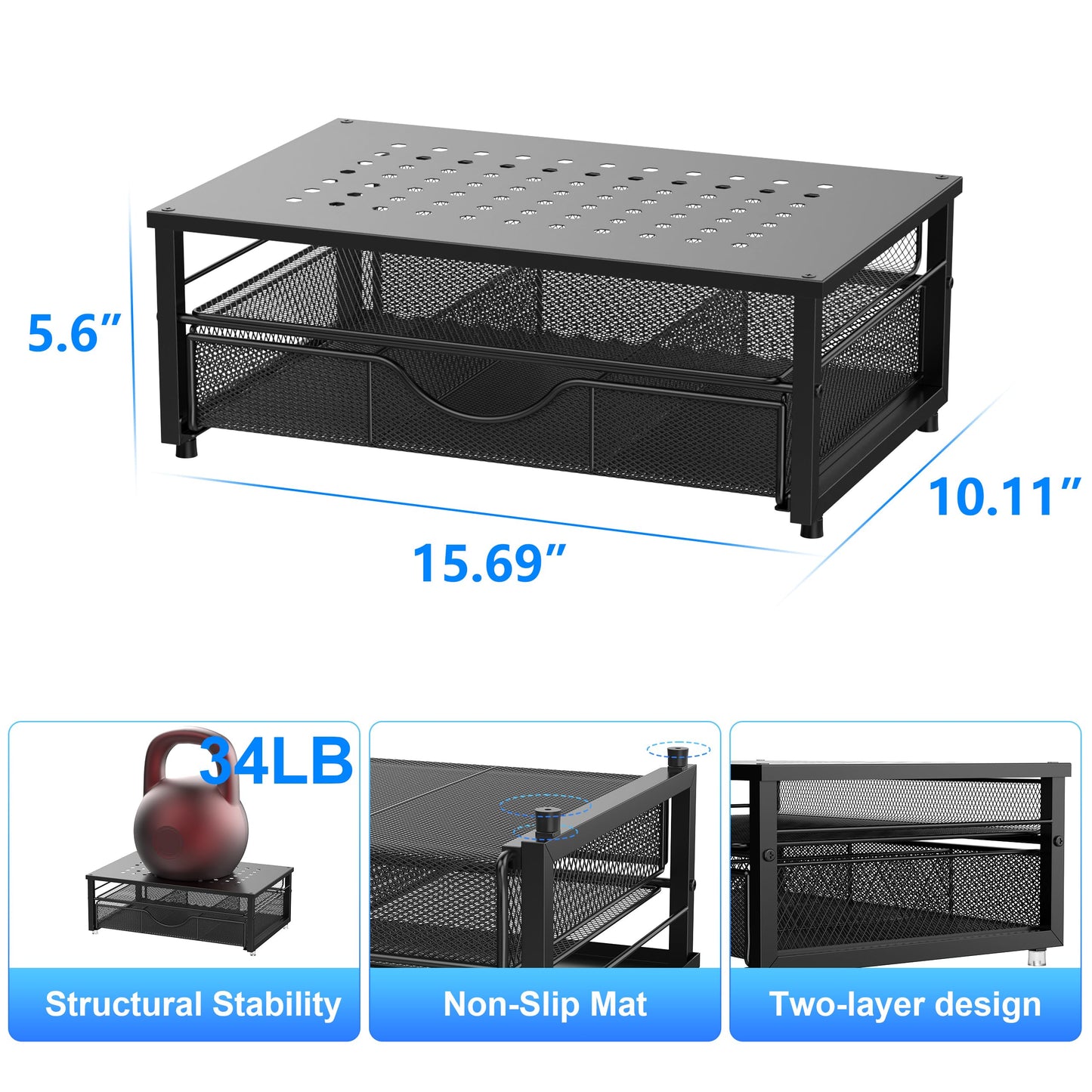 gianotter Computer Monitor Stand Riser, Desk Organizers and Accessories with Drawer, Office Desk Accessories & Workspace Desktop Organizers Storage for Classroom Office Supplies (Black)