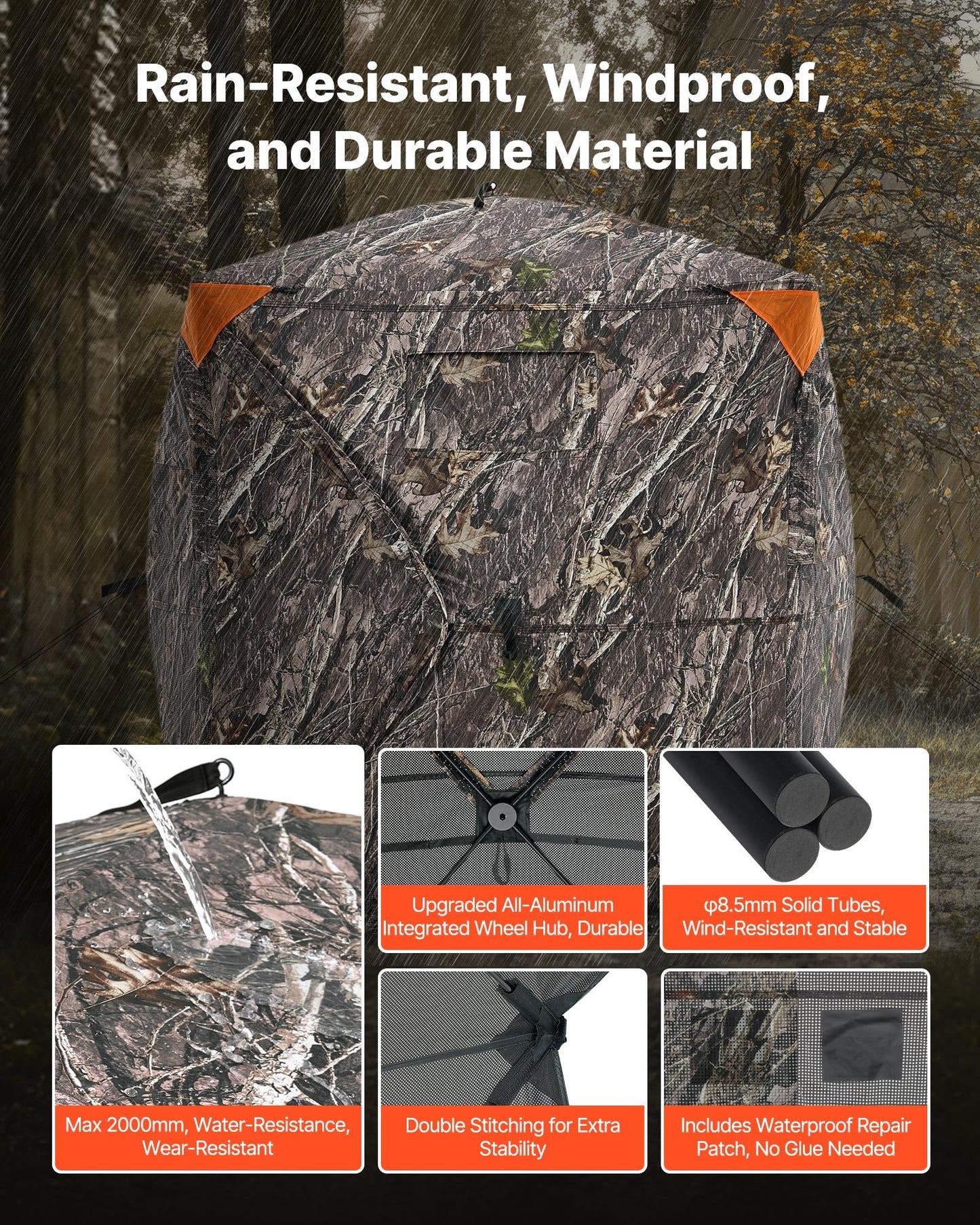 VEVOR Hunting Blind, 270° See Through Ground Blind, 1-2 Person Pop Up Deer Blind for Hunting with Carrying Bag, Portable Resilient Hunting Tent, One-Way See-Through Mesh for Turkey and Deer Hunting