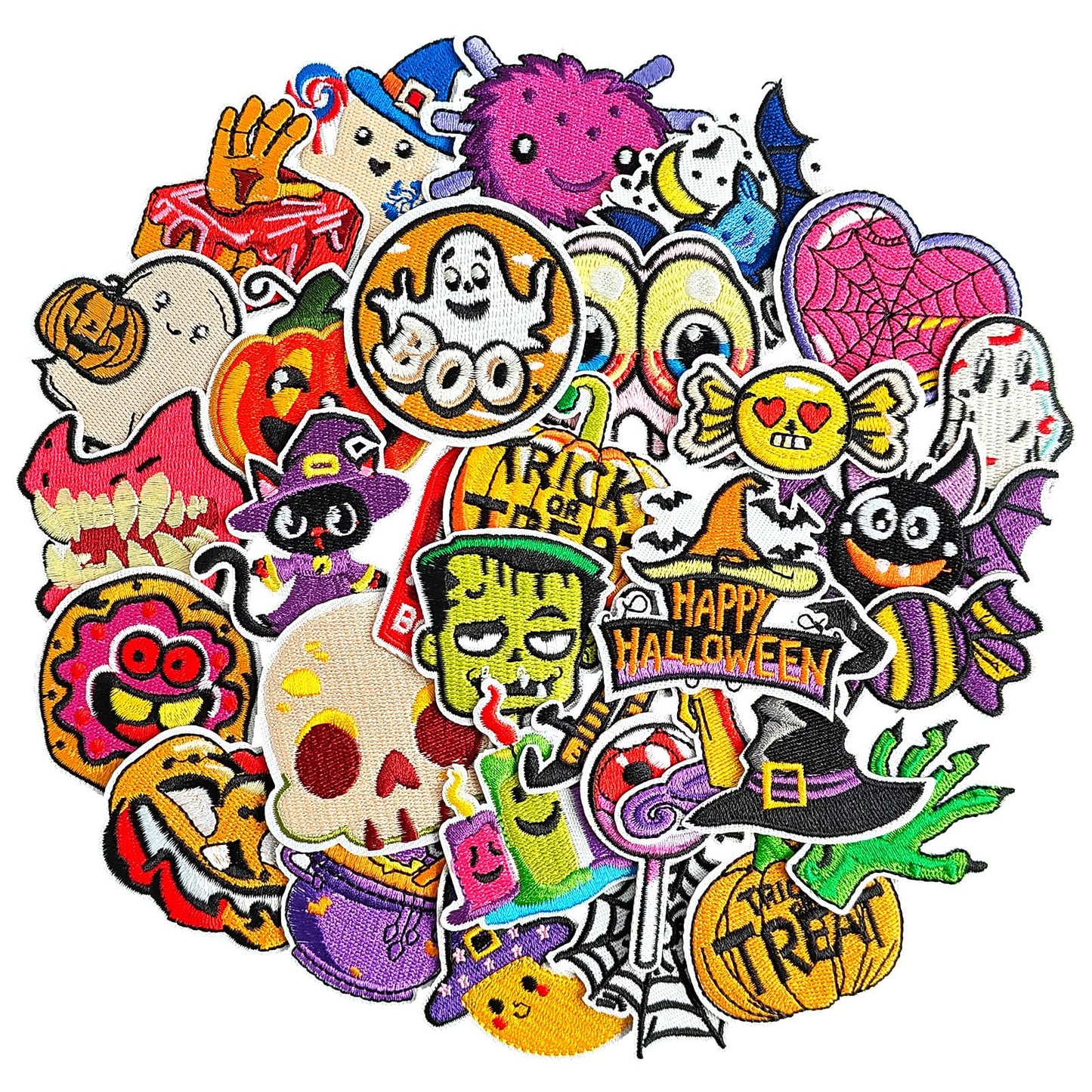 Butie 32 Pcs Halloween Iron On Patches, Spooky Horror Cute Embroidered Iron on Patches for Clothes, Socks, Hats, Jeans, Etc