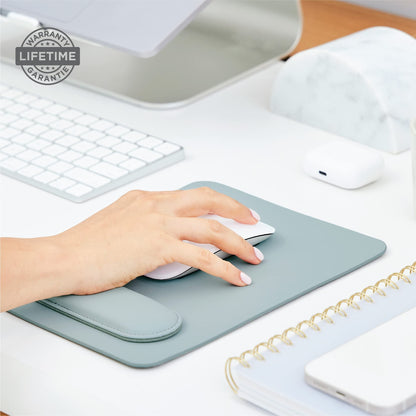 HABITU Vegan Leather Sage Green Mouse Pad with Removable Magnetic Wrist Support & Anti-Slip Base, Ergonomic Mouse Pad with Wrist Rest, Cute Office Desk Accessories for Women and Men
