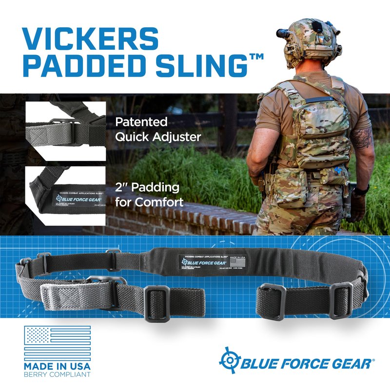 Blue Force Gear Vickers Padded Sling - 2-Point Tactical Rifle Sling - Nylon Hardware - Black