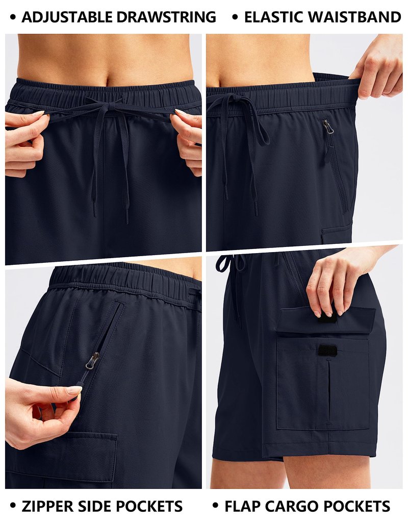 SANTINY Women's 5''/ 7''/9'' Hiking Cargo Shorts Quick Dry Lightweight Summer Shorts for Women Athletic Golf Zipper Pockets(Navy_XS)