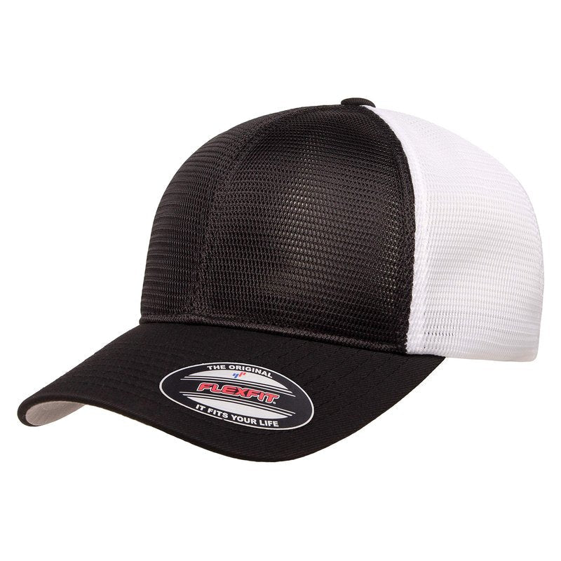 Flexfit Men's 360 Omnimesh Cap Hat, Black/White, L/X-Large