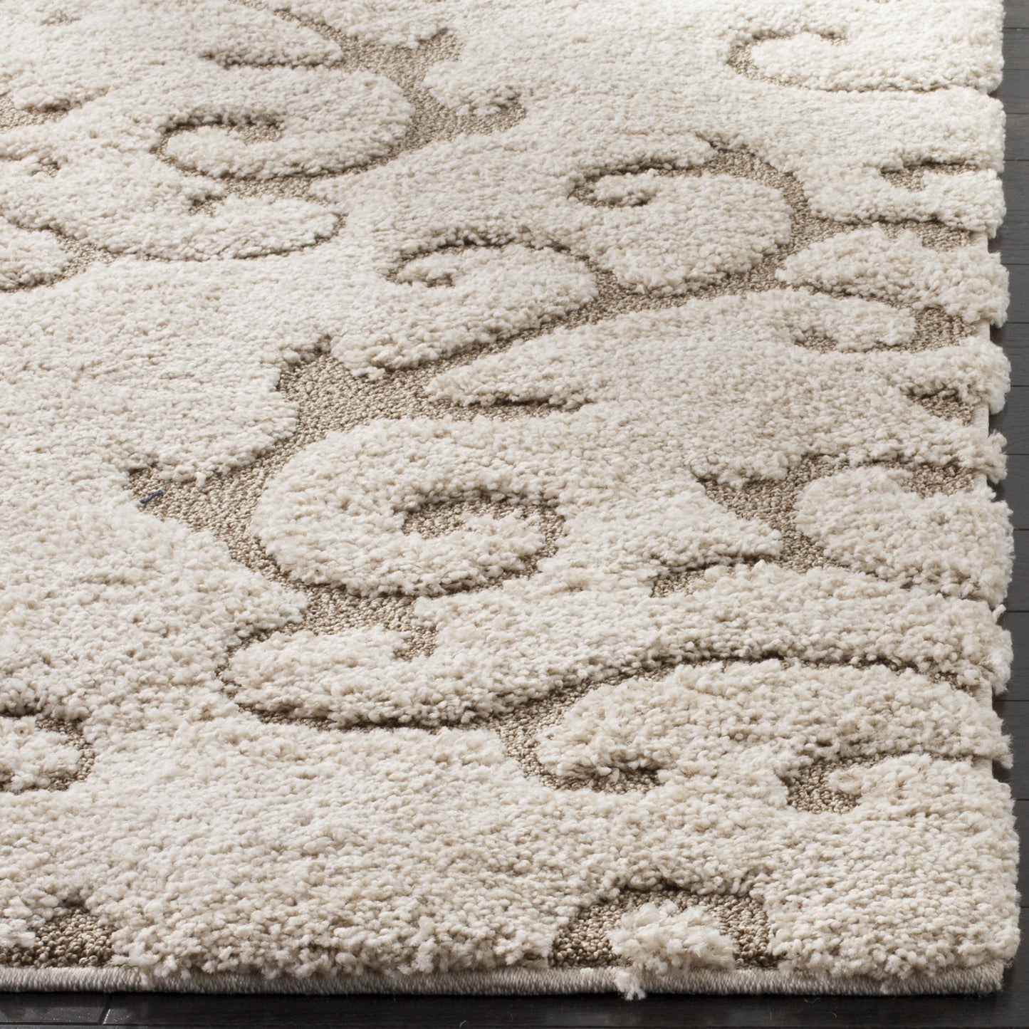 SAFAVIEH Florida Shag Collection Runner Rug - 2'3" x 8', Creme & Creme, Scroll Design, Non-Shedding & Easy Care, 1.2-inch Thick Ideal for High Traffic Areas in Living Room, Bedroom (SG470-1111)