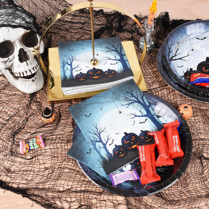 Gatherfun Halloween Party Supplies Anger Black Pumpkin Disposable 10 inch Big Paper Plates and Paper Napkins for Spooky Halloween Party Decorations Serve 50
