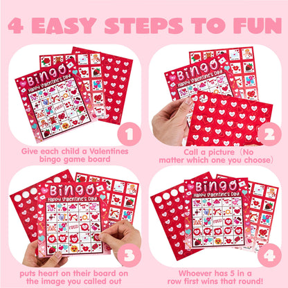 JOYIN 28 Players Valentine's Day Bingo Set, Game Cards for Kids School Classroom Party Supplies, Family Activity