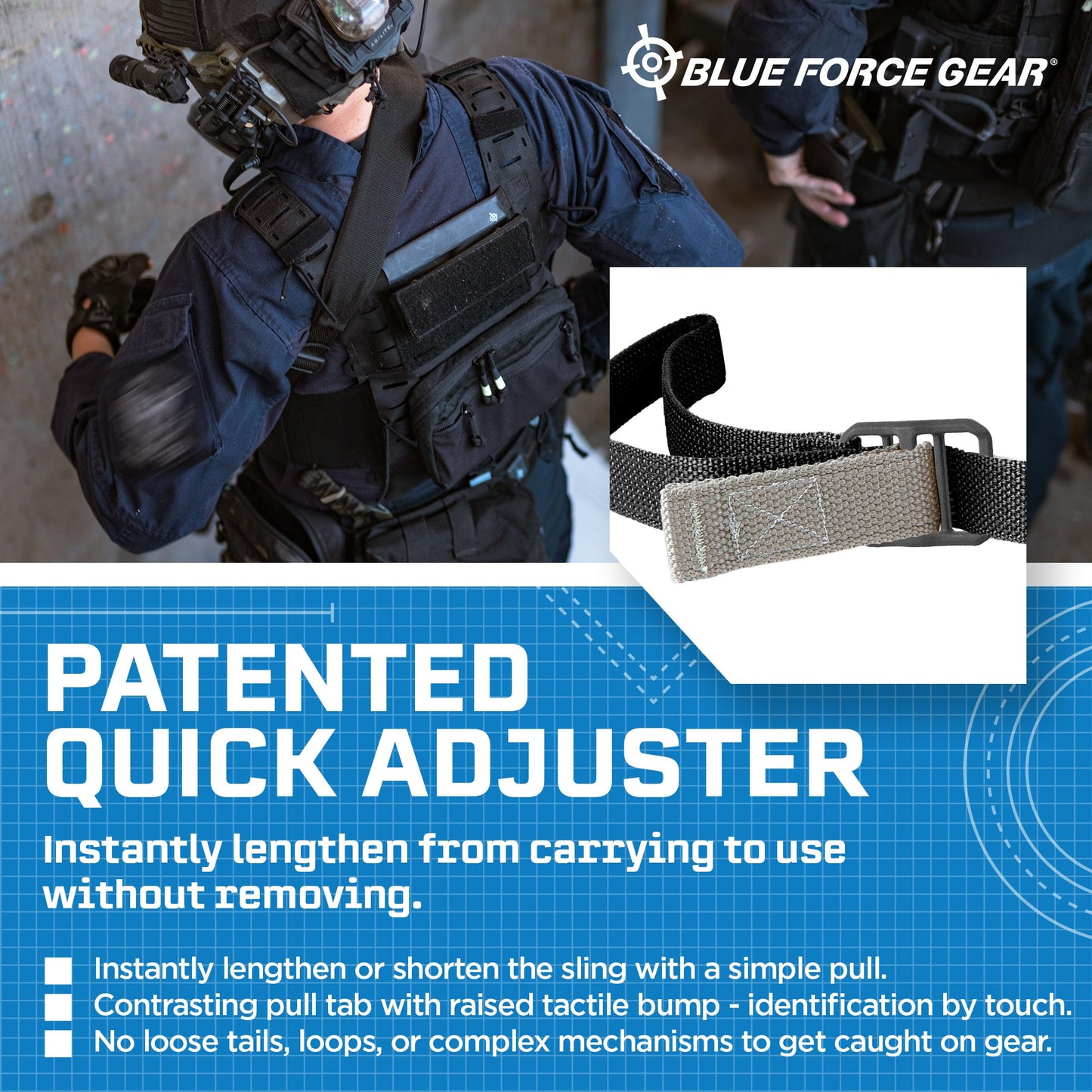 Blue Force Gear Vickers Sling, Patented 2-Point Adjustable, Black