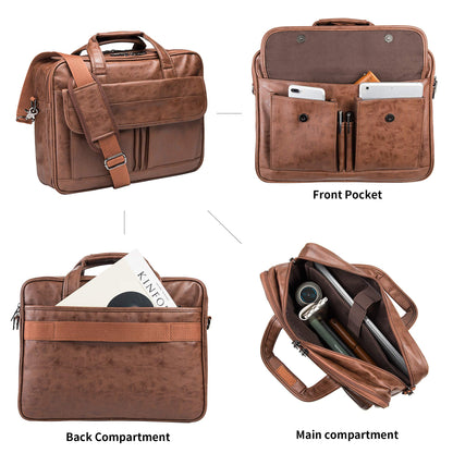 seyfocnia Mens Laptop Bag,15.6 Inch Leather Messenger Bag Water Resistant Business Travel Briefcase, Work Computer Bag Satchel Bag Husband Gifts（Brown）