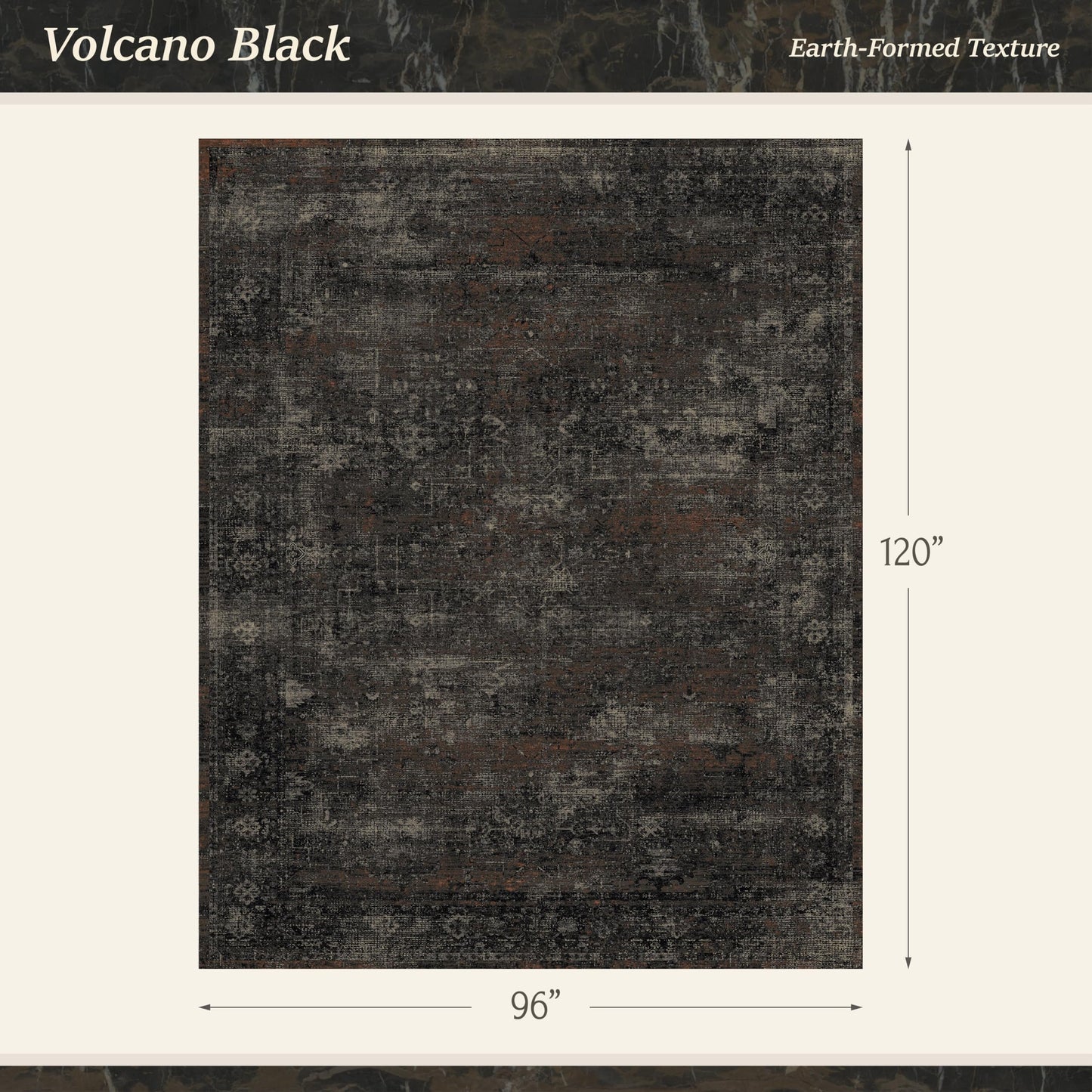 TALANOVA Black Farmhouse Washable 8x10 Area Rugs for Living Room, Dark Charcoal Volcanic Textured Large Rug for Bedroom, Non-Slip Stain Resistant for Dining Room Office Décor