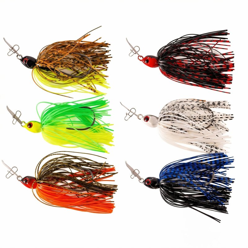 FONMANG Bladed Jig Fishing Lures, Professional Vibrating Jig with Sharp Hook & Premium Silicone Skirt, High-Vibration Swim Jig for Bass Fishing, Freshwater Pike and Musky Lures(B-6pcs Bladed Jig)