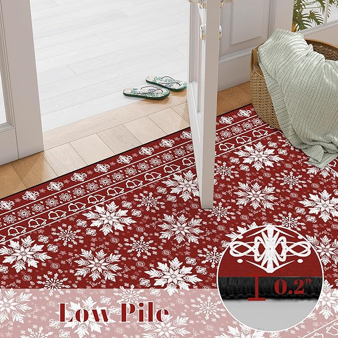 2' X 3' Christmas Rug Snowflake Area Rugs Washable Non-Slip for Indoor Entryway Dorm Laundry Bedroom Living Room Xmas Doormat for Kids Women Merry Christmas Carpet Winter